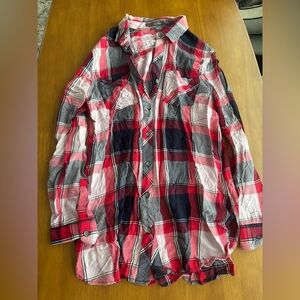 Plaid Button Down Shirt - Red, Black, White